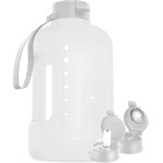 AQUAFIT 1 Gallon Water Bottle with Time Marker - Straw & Chug Lid - BPA Free Gym Water Bottle with Straw - Big Gallon Jug (Frosty, 128 oz - 2 Lids)