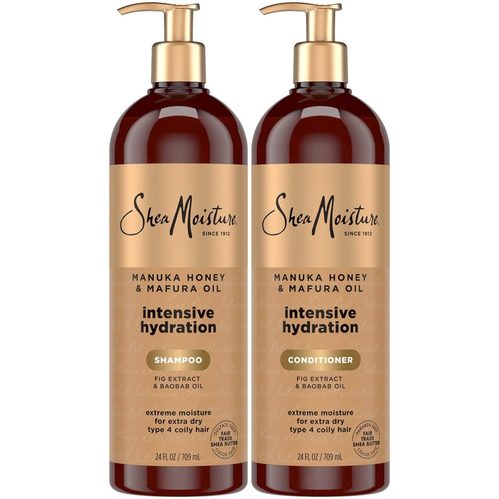 Shea Moisture Shampoo & Conditioner Set - Intensive Hydration Hair Care Formulas with Manuka Honey & Mafura Oil for Extra Dry, Damaged Hair, 24 Oz Ea
