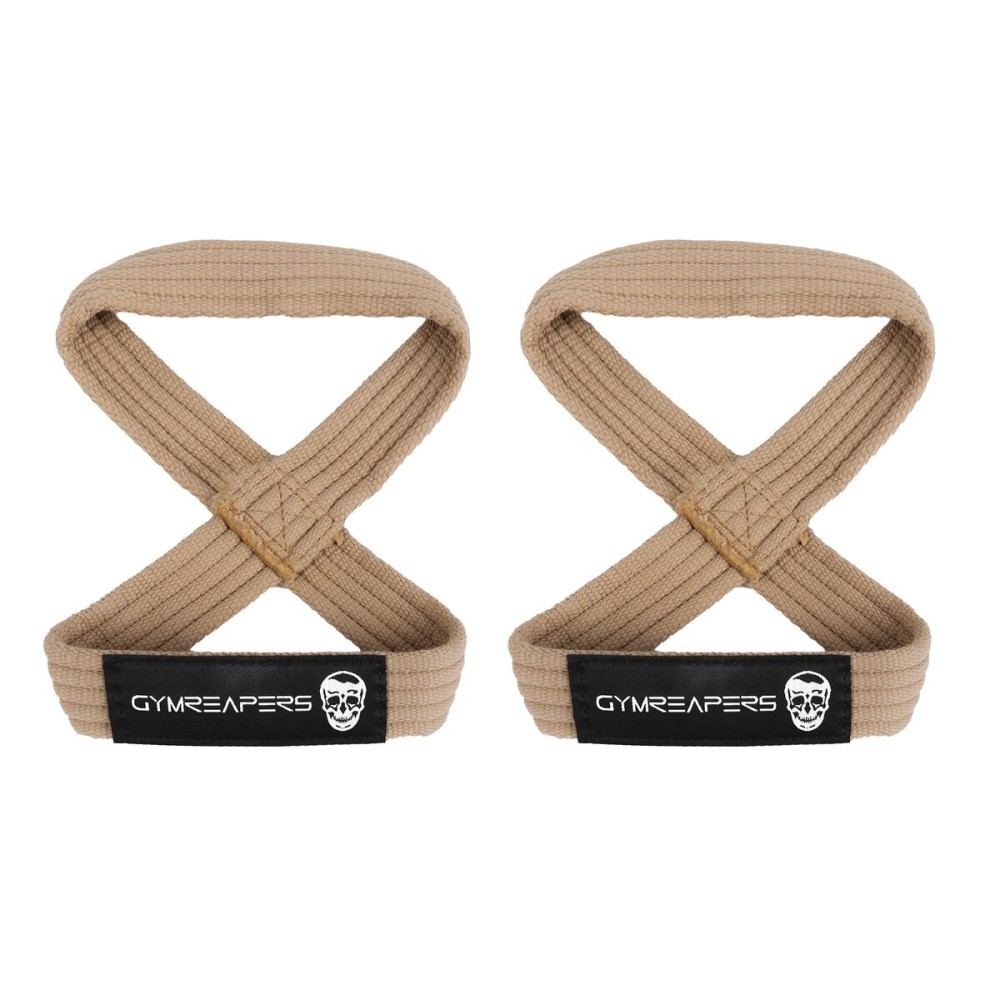 Gymreapers Figure 8 Lifting Straps for Deadlift, Powerlifting, Strongman, & Cross Training Strong Weightlifting Wrist Straps for Men, Women (Khaki, Medium)