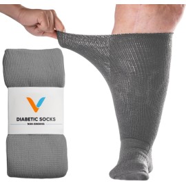 Viasox EasyStretch Diabetic Socks for Men & Women, Non Binding Top, Seamless Toe, Loose Fit (Gray, Medium)