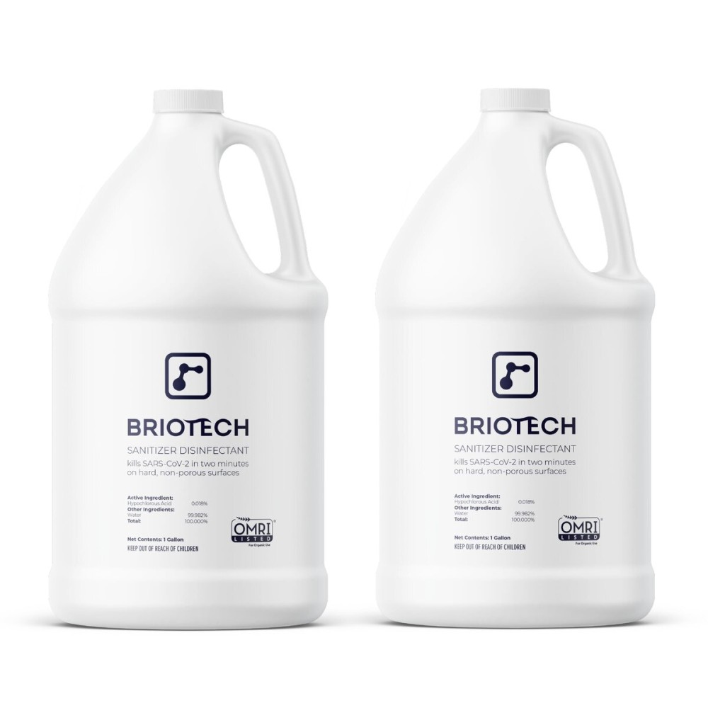 BRIOTECH Sanitizer Disinfectant Hypochlorous, Kill 99.99% of Viruses & Bacteria, Control Mold, Eliminate Odor, Gentle for Nursery & Play Rooms, Food Contact Surface Sanitizer, 1 Gallon Refill (2 Pack)