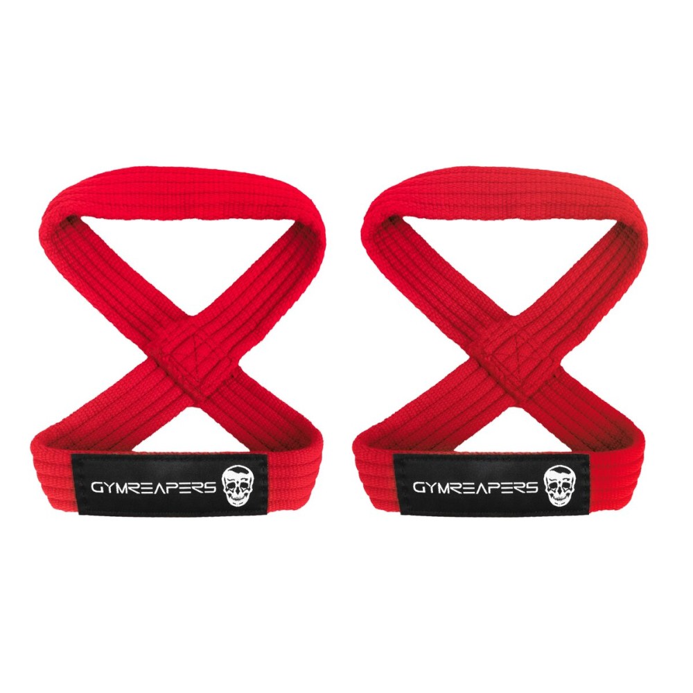 Gymreapers Figure 8 Lifting Straps for Deadlift, Powerlifting, Strongman, & Cross Training Strong Weightlifting Wrist Straps for Men, Women (Red, Small)