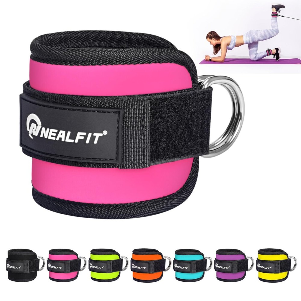 NEALFIT Ankle Strap for Cable Machine, Gym Ankle Cuff for Kickbacks, Leg Extensions, Glute Workouts, Booty Hip Abductors Exercise for Women and Men (Single, Pink)