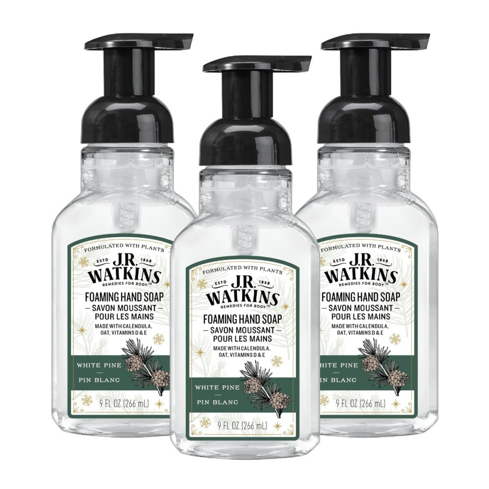 J.R. Watkins Foaming Hand Soap with Pump Dispenser, Moisturizing Foam Hand Wash, Alcohol-Free, Cruelty-Free, White Pine, 9 fl oz, 3 Pack