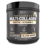 Premium Multi Collagen Peptides Powder (1, 2, 3, 5 & 10) with Protein. Vitamin C, Biotin, Hyaluronic Acid, for Hair Skin and Nails - Marine, Bovine, Chicken & Eggshell (Vanilla, 45 Servings)