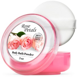 R-NEU Body Powder for Women with Powder Puff, 100% Talc-Free, Elegant Rose Petals Scented Dusting Powder, After Bath for Soft Skin, Extra Large, 1 Pack (5oz)