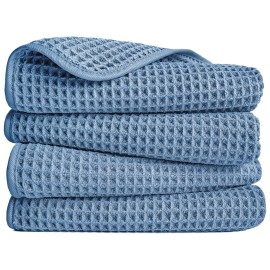 POLYTE 430 GSM Microfiber Lint Free Hand Towel, 16 x 30 in, 4 Pack (Waffle Weave)