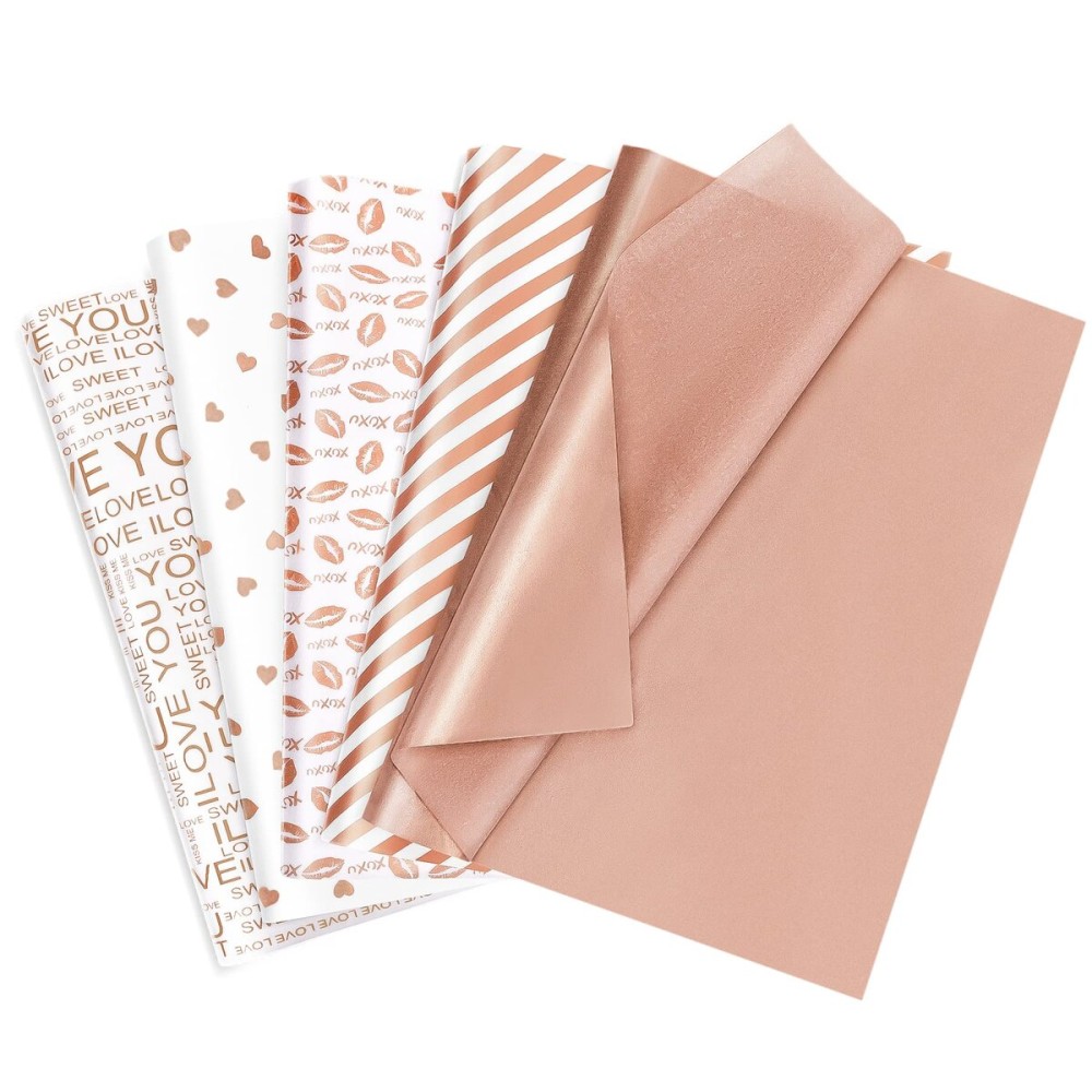 Larcenciel Valentine\'s Day Tissue Paper, 50 Sheets Metallic Rose Gold Tissue Paper for Gift Bags & Gift Wrapping, Glitter Gift Tissue Paper Bulk, Pretty Gift Wraps for Birthday,9.7x13.8