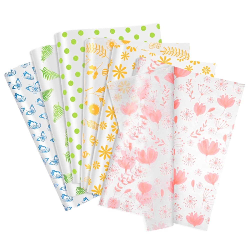 Larcenciel Metallic Flower Tissue Paper - 60 Sheets for Gift Wrapping, Birthday, Holiday & Party Decor, Crafts & Packaging - 19.7x13.8in