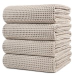 POLYTE 430 GSM Microfiber Oversize Quick Dry Lint Free Bath Towel, 60 x 30 in, 4 Pack (Waffle Weave)