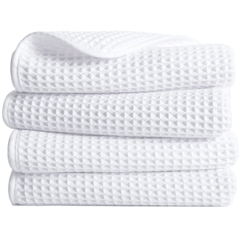 POLYTE 430 GSM Microfiber Lint Free Hand Towel, 16 x 30 in, 4 Pack (Waffle Weave)