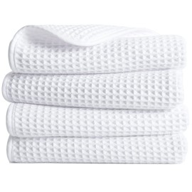 POLYTE 430 GSM Microfiber Lint Free Hand Towel, 16 x 30 in, 4 Pack (Waffle Weave)