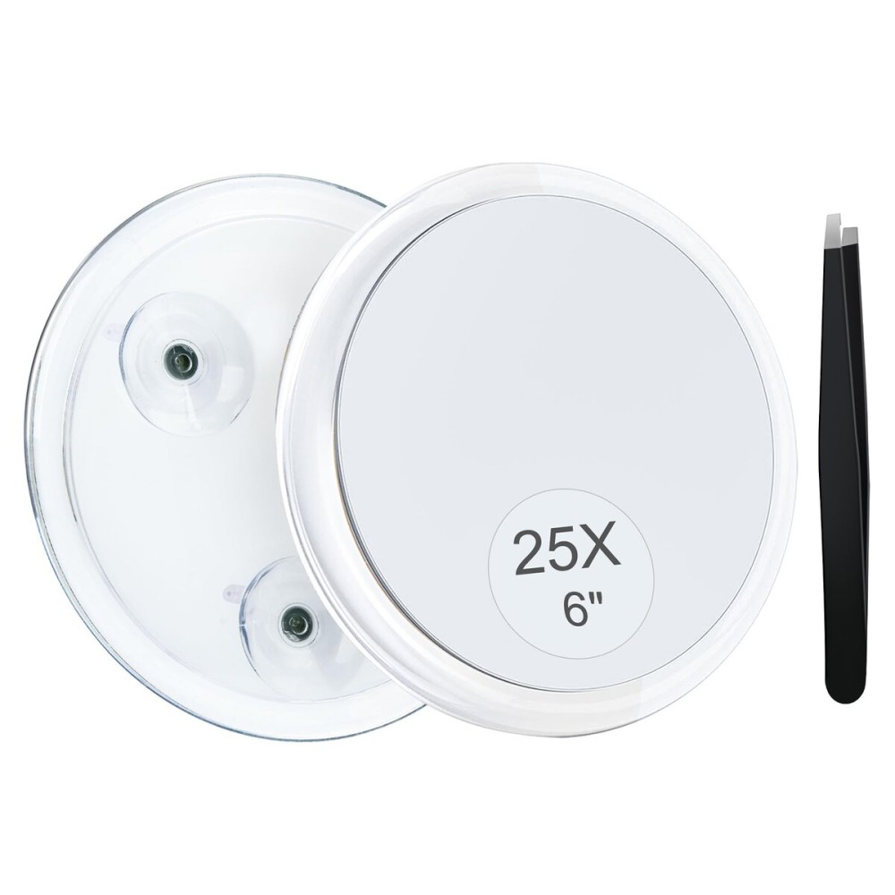 MIYADIVA 25X Magnifying Mirror Suction Cup for Easy Mounting, Use for Makeup Mirror, Travel Stick on Shower Mirror for Plucking Eyebrows 6 Inch