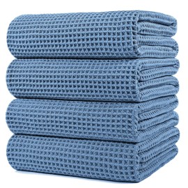 POLYTE 430 GSM Microfiber Oversize Quick Dry Lint Free Bath Towel, 60 x 30 in, 4 Pack (Waffle Weave)