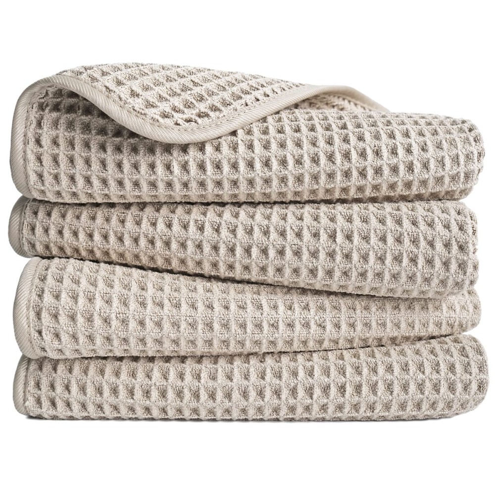 POLYTE 430 GSM Microfiber Lint Free Hand Towel, 16 x 30 in, 4 Pack (Waffle Weave)