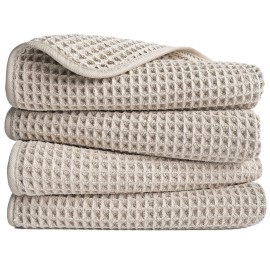 POLYTE 430 GSM Microfiber Lint Free Hand Towel, 16 x 30 in, 4 Pack (Waffle Weave)
