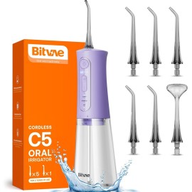 Bitvae Water Dental Flosser Teeth Pick, Portable Water Teeth Cleaner Picks, IPX7 Waterproof Oral Irrigator, 3 Modes 5 Intensities, USB Rechargeable Water Dental Picks for Cleaning - Lavender