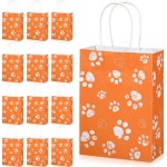 Blulu 20 Pcs Puppy Dog Paw Gift Bags with Paper Twist Handles, Dog Gift Paper Paw Treat Goodie Bags for PET Treat Party Favor, 6.3 x 3.1 x 8.6 Inch(Orange Backing)