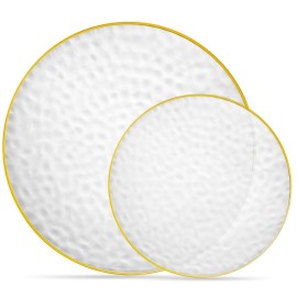 PLASTICPRO 128 Piece Combo Plates Set includes 64-7\'\' inch Plates & 64-10\'\' inch Plate Clear Hammered Plastic Party Plate Premium heavyweight Elegant, Disposable, Tableware, Dishes,