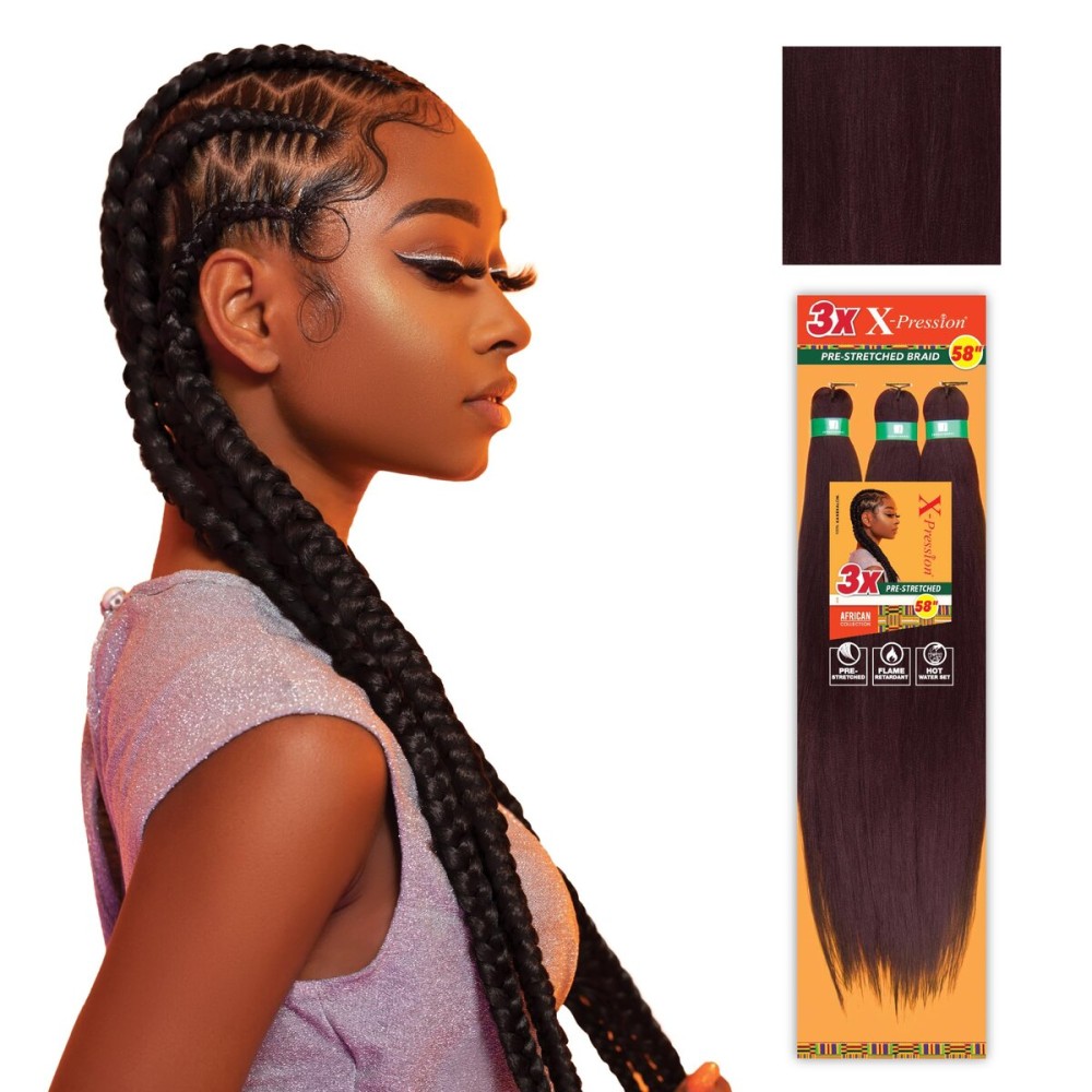 Sensationnel X-pression prestretched braiding hair - 3x braid 58 inch all kanekalon flame retardant synthetic braid for box braids and twists (3 pack, 99J)