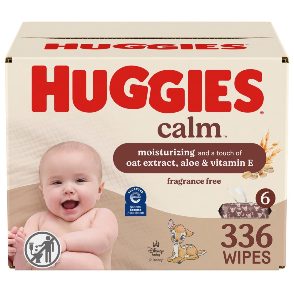 Huggies Calm Baby Wipes, Unscented, Hypoallergenic, 6 Push Button Packs (336 Wipes Total), Packaging May Vary