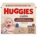 Huggies Calm Baby Wipes, Unscented, Hypoallergenic, 6 Push Button Packs (336 Wipes Total), Packaging May Vary