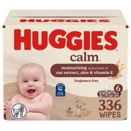 Huggies Calm Baby Wipes, Unscented, Hypoallergenic, 6 Push Button Packs (336 Wipes Total), Packaging May Vary
