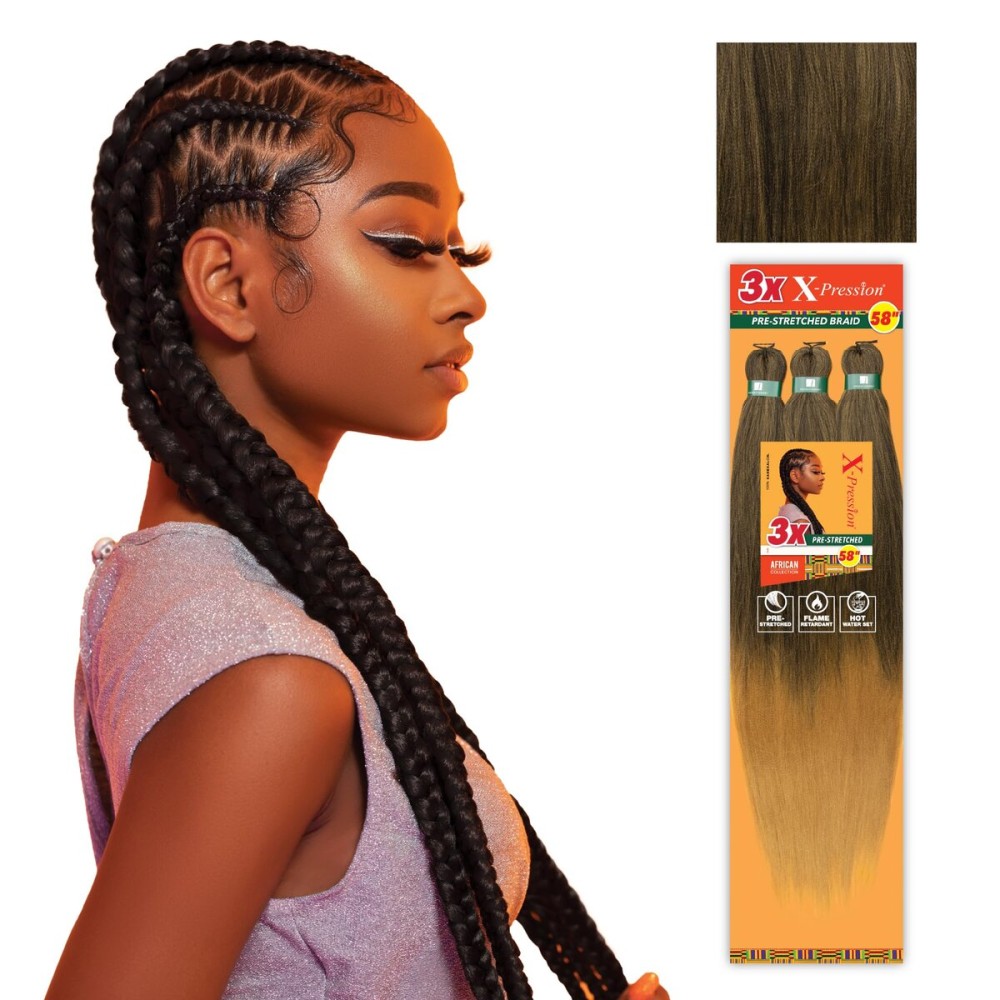 Sensationnel X-pression prestretched braiding hair - 3x braid 58 inch all kanekalon flame retardant synthetic braid for box braids and twists (3 pack, SM1B/27)