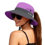 ZOORON 1 Pack Women\'s Ponytail Safari Sun Hat,Wide Brim UV Protection Outdoor Bucket Hat,Foldable Beach Summer Fishing Hat