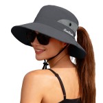 ZOORON 1 Pack Women\'s Ponytail Safari Sun Hat,Wide Brim UV Protection Outdoor Bucket Hat,Foldable Beach Summer Fishing Hat