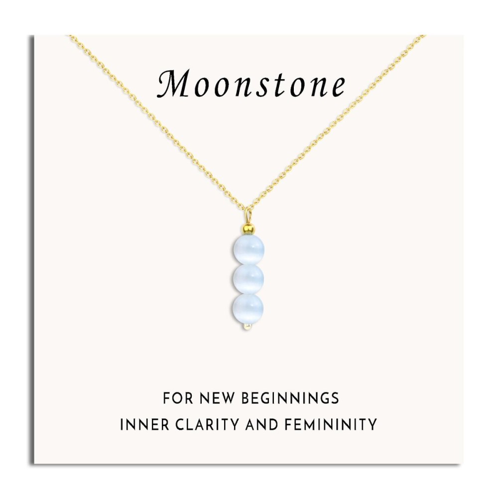 SmileBelle Moonstone Necklace as New Beginnings Gifts for Women, Clear Quartz Crystal Necklace Inspirational Gifts, White Necklace Moonstone Jewelry as June Birthstone for Girl as Christmas Gifts