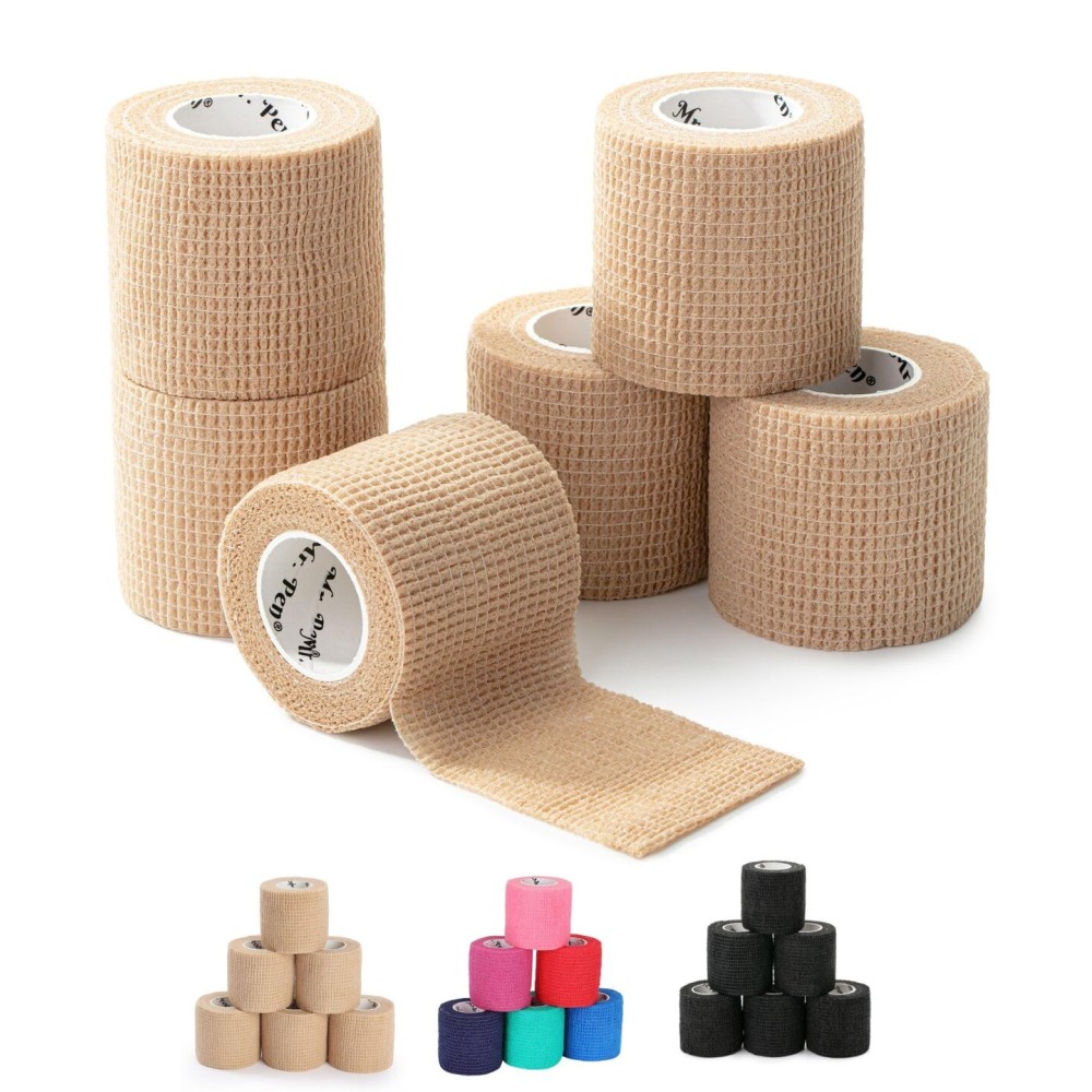 Mr. Pen- Self Adhesive Bandage Wrap, 6 Pack, Skin Colored, 2 x 5 Yards, Cohesive Bandages, Medical Wrap, Elastic Bandage Wrap, Self Sticking Bandage Tape