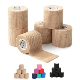 Mr. Pen- Self Adhesive Bandage Wrap, 6 Pack, Skin Colored, 2 x 5 Yards, Cohesive Bandages, Medical Wrap, Elastic Bandage Wrap, Self Sticking Bandage Tape