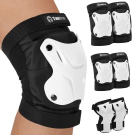 Tanden Skating Protective Gear Adult Knee and Elbow Pads Wrist Guards for Roller Skating Skateboarding, Skate Pads Adult Knee Pads for Men Women White