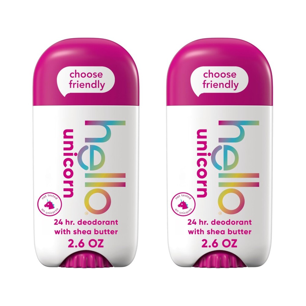 hello Unicorn Aluminum Free Deodorant for Women, Girls, Safe for Kids, Dermatologically tested, Natural Fragrance, 2 Pack