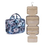 BAGSMART Toiletry Bag Travel Bag with Hanging Hook, Water-resistant Makeup Cosmetic Bag Travel Organizer for Accessories, Shampoo, Full Sized Container, Toiletries (Blue Paisley, Large)