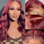 Aaliweya Burgundy Lace Front Wig Human Hair 99J 13X4 Body Wave HD Lace Frontal Wig for Black Women 180 Density Transparent Lace Wig Wine Red Colored Pre Plucked With Baby Hair 20Inch