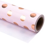 WRAPAHOLIC Pink Wrapping Paper Roll - Mini Roll - 17 Inch x 33 Feet - Rose Gold Foil Polka Dot Design for Birthday, Holiday, Wedding, Baby Shower