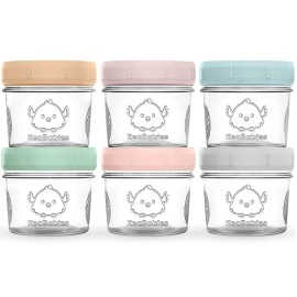KeaBabies 6pk 4oz Glass Baby Food Containers with Lids - Leak-Proof, Microwavable Small Glass Jars, Baby Purees & Toddler Snack Storage Containers, BPA-Free, Dishwasher & Freezer Safe (Musk Dusk)