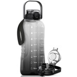 AQUAFIT 64 oz Water Bottle with Time Marker - 2in1 Straw & Chug Lid - BPA Free Big Water Bottle with Straw - Gym Water Bottle with Strap - Water Jug (64 Ounces, Midnight Gray)