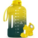 AQUAFIT 64 oz Water Bottle with Time Marker - Straw & Chug Lid - BPA Free Half Gallon Gym Water Bottle with Handle - Big Gallon Jug (Forest Fade, 64 Ounces)