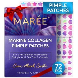 MAREE Star Pimple Patches for Face - Hydrocolloid Acne Patches w/Salicylic Acid, Tea Tree Oil & Centella - Cute Pimple Patches Stars - Teens Zit Patches Stickers - Parches Para Acne - 72 Blemish Dots