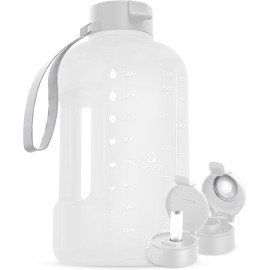 AQUAFIT 64 oz Water Bottle with Time Marker - Straw & Chug Lid - BPA Free Half Gallon Gym Water Bottle with Handle - Big Gallon Jug (White, 64 Ounces)