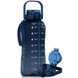 AQUAFIT 64 oz Water Bottle with Time Marker - 2in1 Straw & Chug Lid - BPA Free Big Water Bottle with Straw - Gym Water Bottle with Strap - Water Jug (64 Ounces, Nebula)