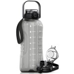 AQUAFIT 64 oz Water Bottle with Time Marker - 2in1 Straw & Chug Lid - BPA Free Big Water Bottle with Straw - Gym Water Bottle with Strap - Water Jug (64 Ounces, Gray)