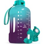 AQUAFIT 64 oz Water Bottle with Time Marker - Straw & Chug Lid - BPA Free Half Gallon Gym Water Bottle with Handle - Big Gallon Jug (Galaxy, 64 Ounces)