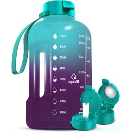 AQUAFIT 64 oz Water Bottle with Time Marker - Straw & Chug Lid - BPA Free Half Gallon Gym Water Bottle with Handle - Big Gallon Jug (Galaxy, 64 Ounces)