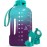 AQUAFIT 64 oz Water Bottle with Time Marker - Straw & Chug Lid - BPA Free Half Gallon Gym Water Bottle with Handle - Big Gallon Jug (Galaxy, 64 Ounces)