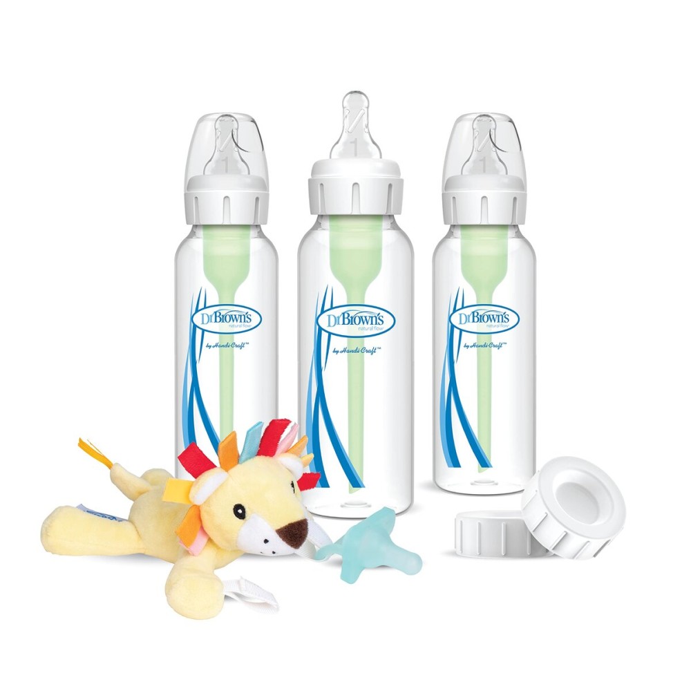 Dr. Brown\'s Natural Flow Anti-Colic Options + Narrow 8oz/250mL Baby Bottle + Lovey Gift Set with Level 1 Slow Flow Nipples