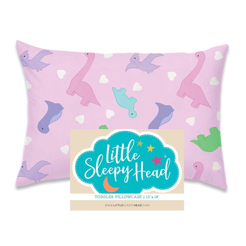 Little Sleepy Head Toddler Pillowcase, 100% Cotton & Hypoallergenic Pillow Case for Toddler Pillow, Snug Fit Envelope Pillowcase, 13x18 Pillowcase, Pilllow Sold Separately (Dinosaurs Pink)